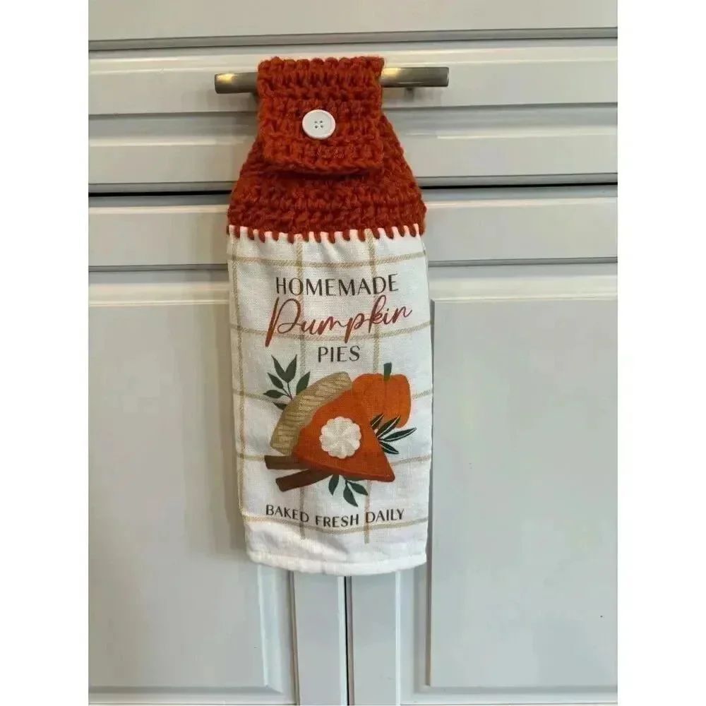 Crochet Top Kitchen Towel-Handmade pumpkin pie